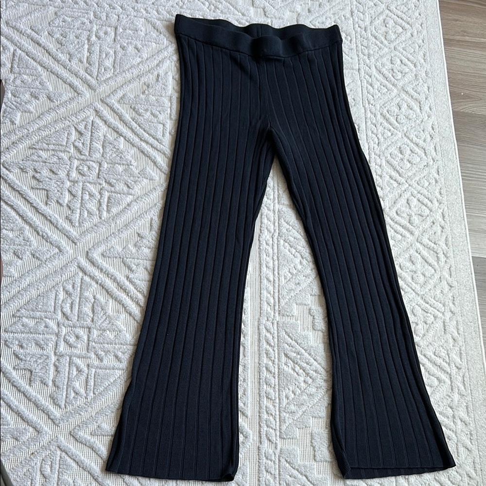 Navy Blue Ribbed Flare Pants